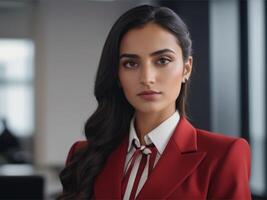 AI generated Business Woman in Red Suit photo