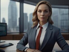 AI generated Business Woman in Red Suit photo