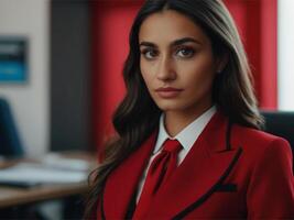 AI generated Business Woman in Red Suit photo