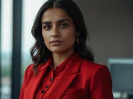 AI generated Business Woman in Red Suit photo