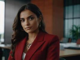 AI generated Business Woman in Red Suit photo