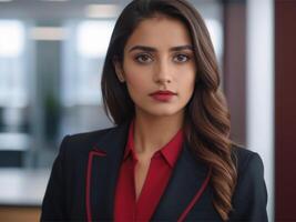 AI generated Business Woman in Red Suit photo