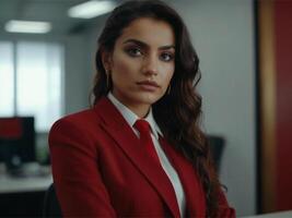 AI generated Business Woman in Red Suit photo