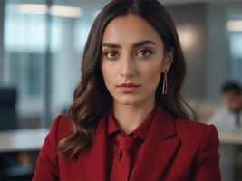 AI generated Business Woman in Red Suit photo