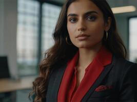 AI generated Business Woman in Red Suit photo