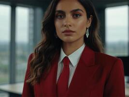 AI generated Business Woman in Red Suit photo