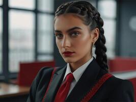 AI generated Business Woman in Red Suit photo