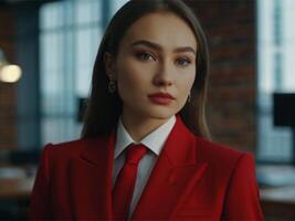 AI generated Business Woman in Red Suit photo