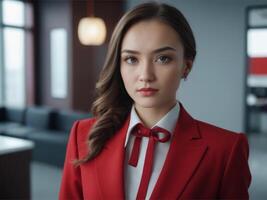 AI generated Business Woman in Red Suit photo