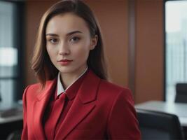 AI generated Business Woman in Red Suit photo