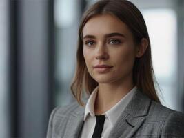 ai generado negocio mujer en gris traje foto