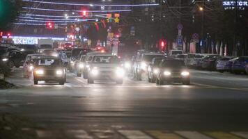 night car traffic in central streets in Tula, Russia - December 18, 2021 video