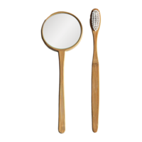 AI generated bamboo toothbrushes and a dentist mirror isolated on transparent background png