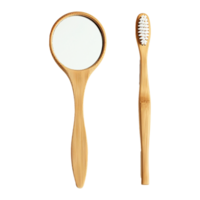 AI generated bamboo toothbrushes and a dentist mirror isolated on transparent background png