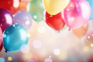 AI generated birthday balloons, background of colorful balloons photo