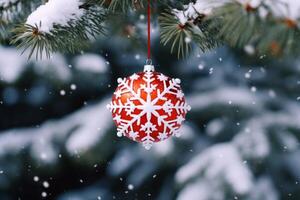 AI generated New Year background decoration holiday celebration decor tree snowflakes photo