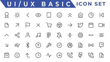 Basic User Interface Essential Set. Line Outline Icons. For App, Web, Print vector