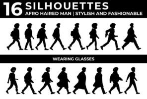 afro haired man silhouettes set, stylish and fashionable vector