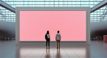 AI generated an advertisement in an empty mall with two people looking at it photo