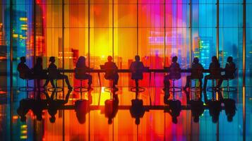 AI generated diverse group of professionals discussing ideas around a conference table photo