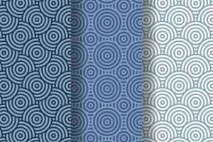 Set of japanese wave geometric seamless pattern, called Seigaiha, concentric circles, fish scale imitation, traditional oriental art, vector illustration