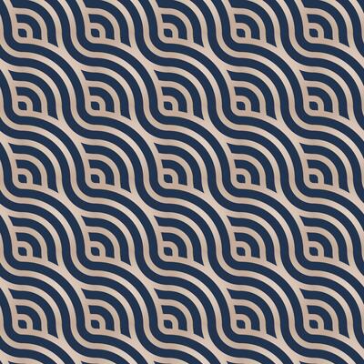 Japanese wave geometric seamless pattern, gold and blue, circle fish scale imitation, traditional oriental art