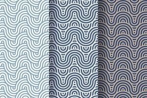 Set of japanese wave geometric seamless pattern, called Seigaiha, concentric circles, fish scale imitation, traditional oriental art, vector illustration
