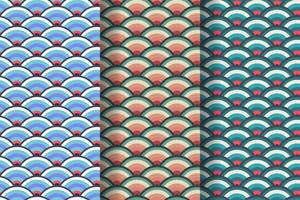 conjunto de japonés ola geométrico sin costura patrón, llamado seigaiha, concéntrico círculos, pescado escala imitación, tradicional oriental arte, vector ilustración