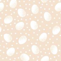 Easter egg and dots seamless pattern, simple beige monochrome palette, background or wallpaper vector illustration