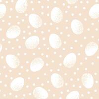 Easter egg and dots seamless pattern, simple beige monochrome palette, background or wallpaper vector illustration