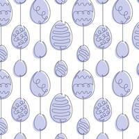 Easter ornated egg seamless pattern simple line, blue monochrome palette, vector illustration