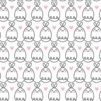 Cute spring easter rabbit or bunny and heart seamless pattern, line style, on white backround vector