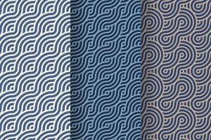 Set of japanese wave geometric seamless pattern, called Seigaiha, concentric circles, fish scale imitation, traditional oriental art, vector illustration