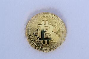 Golden bitcoin on the white background photo