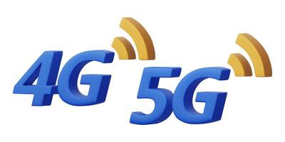 3D vector 4G, 5G icons. Wireless communication technology concept. High speed data wireless connection symbols. 3D render illustration isolated on a white background