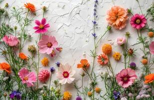 AI generated beautiful flowers background on white background, background, top view photo