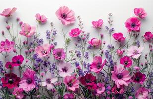 AI generated beautiful flowers background on white background, background, top view photo