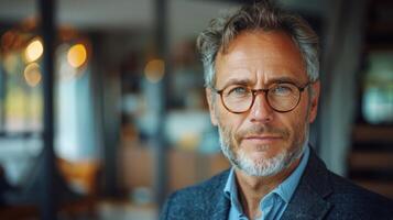 ai generado hombre con un barba en azul camisa foto