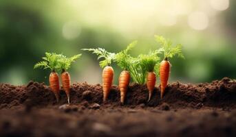 AI generated carrots growing in a garden with dirt photo