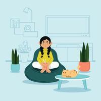 relaxed woman knitting Hygge concept Vector