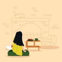 Relaxed woman sitting Hygge concept Vector