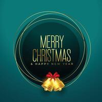 merry christmas greeting card with golden bell design vector