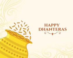 hindu festival happy dhanteras celebration background with golden coin kalasha vector