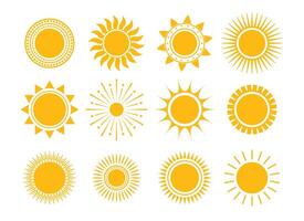 flat summer yellow sun collection in different styles vector