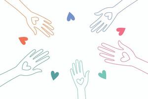 line style colorful volunteers group joining hand together banner design vector