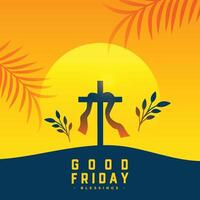 holy week good friday spiritual background with cross and leaves vector