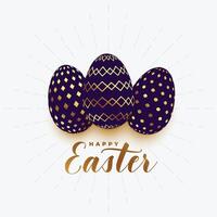 contento Pascua de Resurrección tarjeta con 3d dorado huevos vector