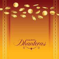 joyful happy dhanteras greeting background with golden coin decoration vector