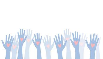 volunteers team raised up hands with love heart design vector