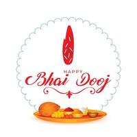 happy bhai dooj festive greeting card with pooja thali design vector